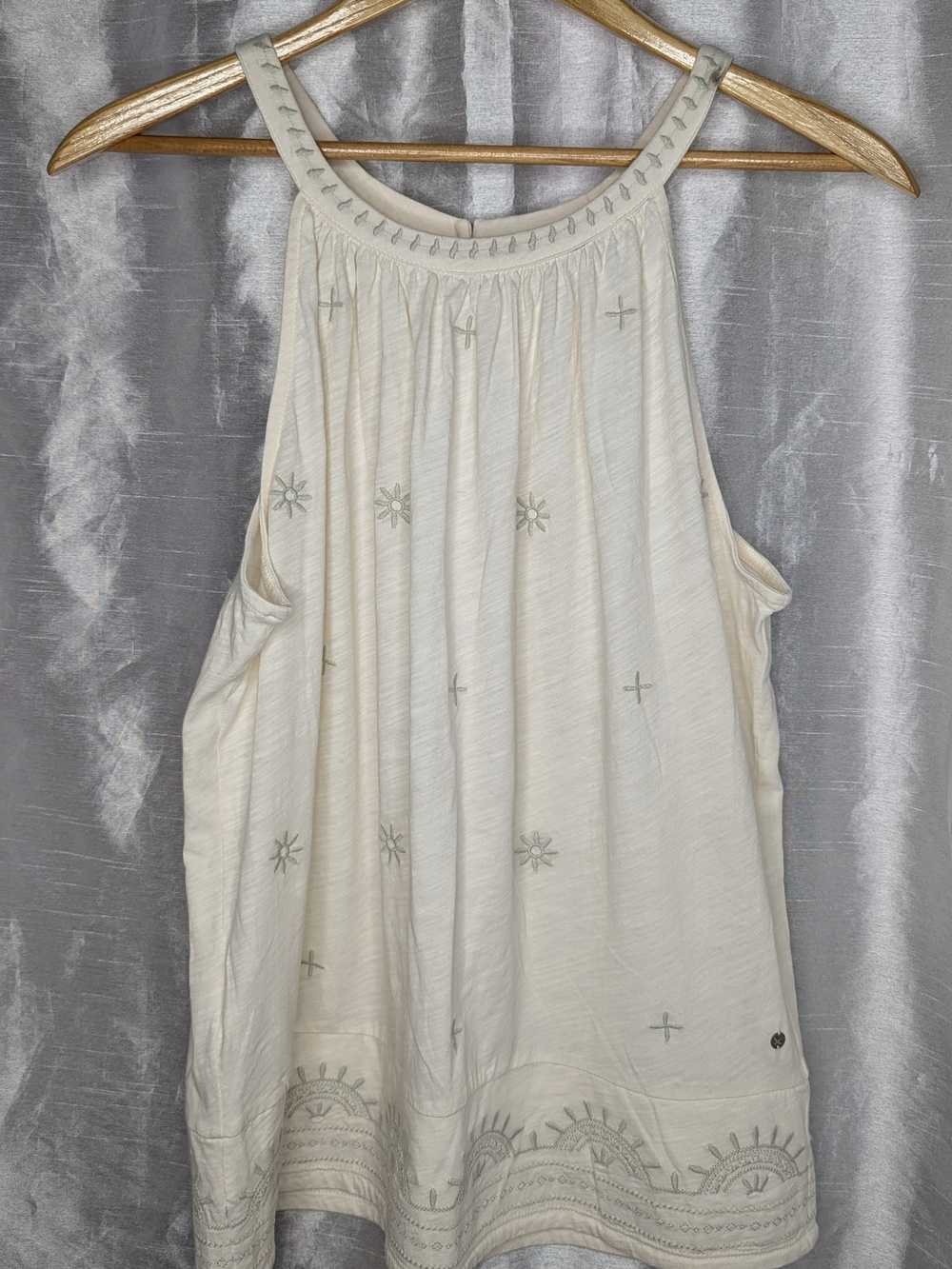 Eddie Bauer Boho Ivory Embroidered Halter Neck Button Knit Tank Top S